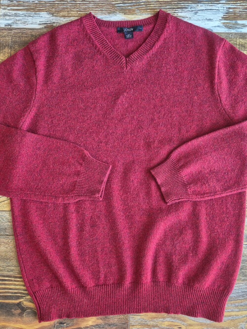 Vintage'90s J.Crew 100% Merino Wool V-Neck Pullover Sweater Red